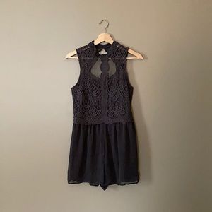 Mock Turtle Neck Lace Semi Formal Romper